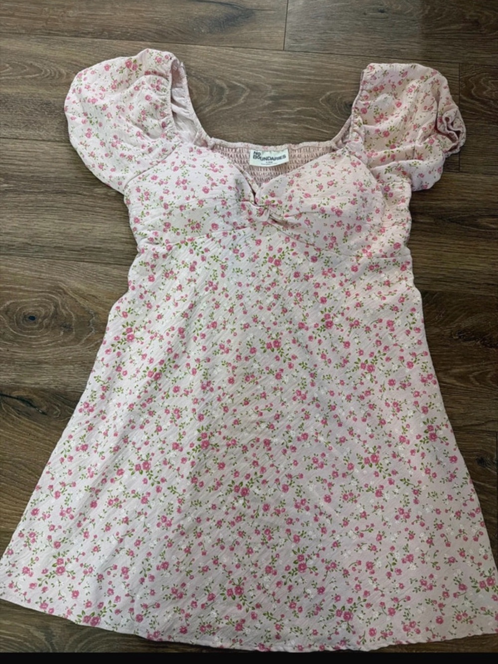 No Boundaries Light Pink Floral Puff-Sleeve Mini Dress